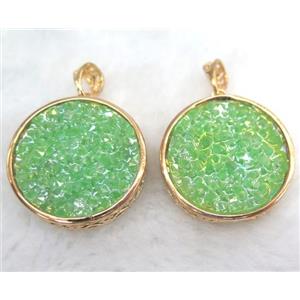 druzy resin pendant, gold plated, approx 28mm dia
