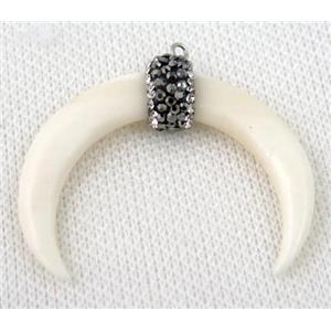 white bone pendant paved rhinestone, approx 40-45mm