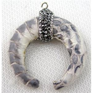 resin horn pendant paved rhinestone, approx 38-40mm