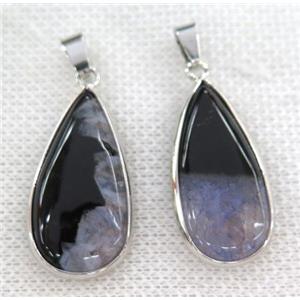 purple druzy agate pendant, teardrop, silver plated, approx 15-30mm