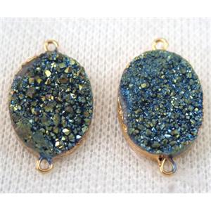 green druzy quartz connector, oval, gold plated, approx 15x20mm
