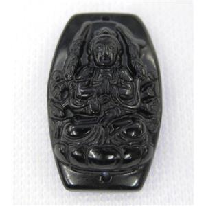 black Obsidian buddha connector, approx 22-35mm