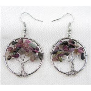 tree of life earring with tourmaline bead chip, platinum, approx 30mm dia