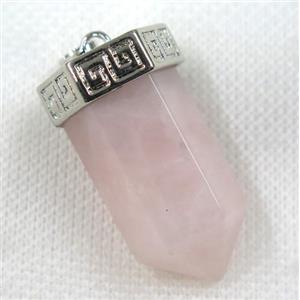 Rose Quartz bullet pendant, pink, platinum, approx 15-35mm