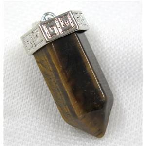 yellow tiger eye stone bullet pendant, platinum, approx 15-35mm