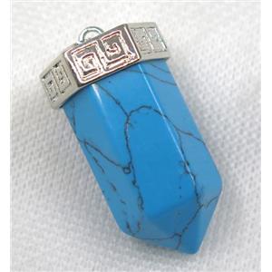 blue Turquoise bullet pendant, platinum, approx 15-35mm