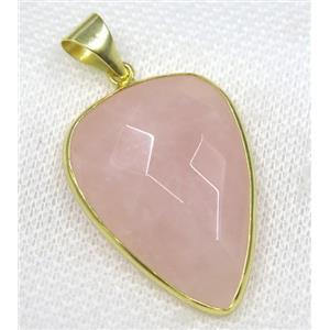 Rose Quartz pendant, pink, faceted teardrop, gold plated, approx 25-35mm
