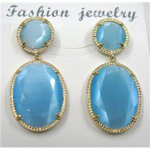 blue cat eye stone earring, oval, approx 12x12mm, 18x25mm