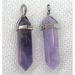 Amethyst bullet pendant, purple, approx 10-30mm