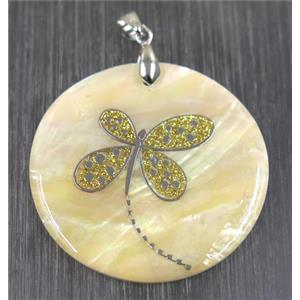 shell pendant paved druzy quartz, approx 45mm dia