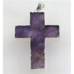 purple Amethyst cross pendant, 925 silver plated, approx 25x35mm