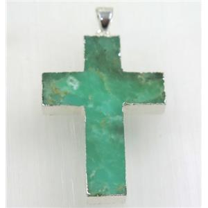 green Australian Chrysoprase cross pendant, 925 silver plated, approx 25x35mm