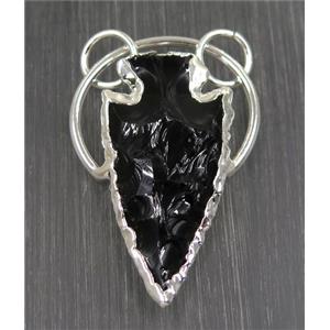 clear quartz pendant, arrowhead, black, silver plated, approx 20-50mm