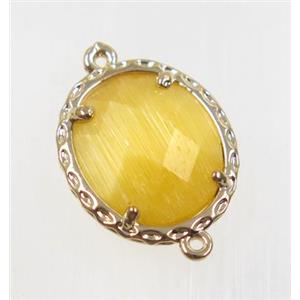 yellow Chinese Crystal Glass connector, oval, gold plated, approx 15x17mm