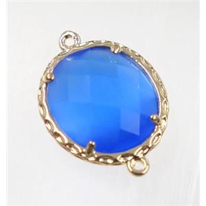 blue Chinese Crystal Glass connector, oval, gold plated, approx 15x17mm