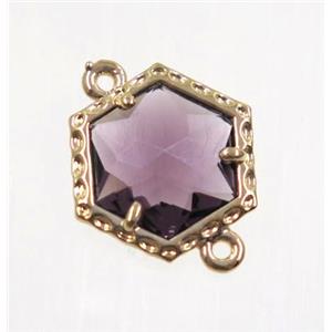 purple Chinese Crystal Glass connector, gold plated, approx 13mm