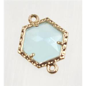 aqua Chinese Crystal Glass connector, gold plated, approx 13mm