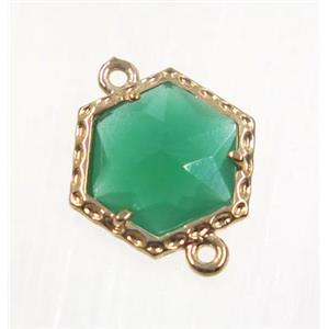 green Chinese Crystal Glass connector, gold plated, approx 13mm