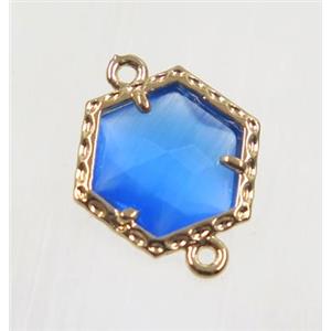 blue Chinese Crystal Glass connector, gold plated, approx 13mm