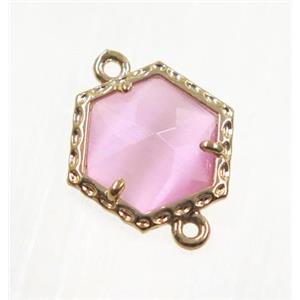 pink Chinese Crystal Glass connector, gold plated, approx 13mm