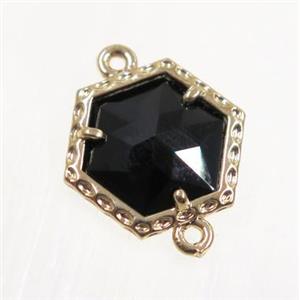 black Chinese Crystal Glass connector, gold plated, approx 13mm