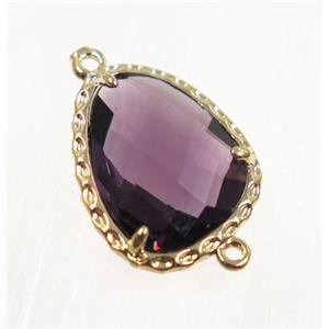 purple Chinese Crystal Glass connector, gold plated, approx 15-18mm