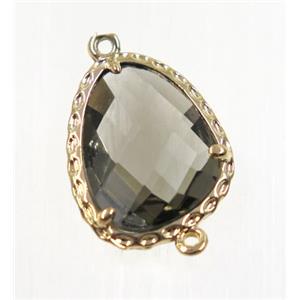 smoky Chinese Crystal Glass connector, gold plated, approx 15-18mm