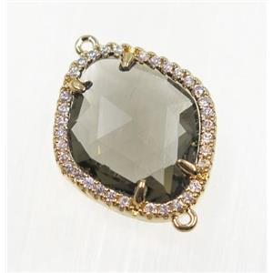 gemstone connector paved zircon, gold plated, approx 17x20mm