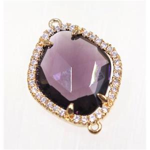 gemstone connector paved zircon, gold plated, approx 17x20mm