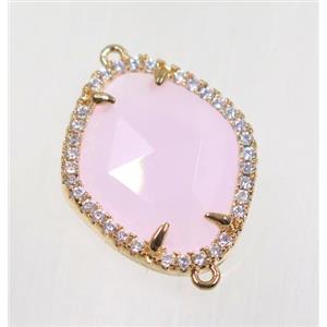 gemstone connector paved zircon, gold plated, approx 17x20mm
