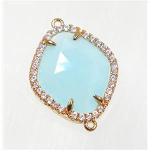 gemstone connector paved zircon, gold plated, approx 17x20mm