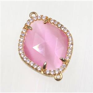 gemstone connector paved zircon, gold plated, approx 17x20mm