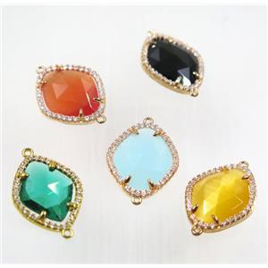 gemstone connector paved zircon, gold plated, mix color, approx 17x20mm