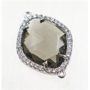 gemstone connector paved zircon, platinum plated, approx 17x20mm