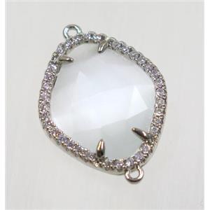 gemstone connector paved zircon, platinum plated, approx 17x20mm