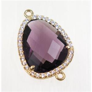 gemstone connector paved zircon, gold plated, approx 15-18mm