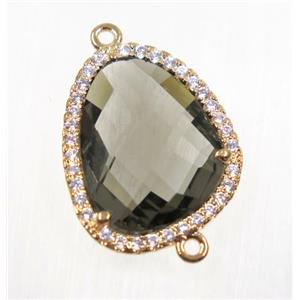 gemstone connector paved zircon, gold plated, approx 15-18mm