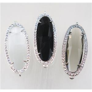 gemstone connector paved zircon, platinum plated, mix color, approx 17x42mm
