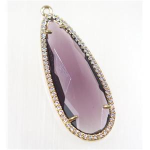 gemstone pendant paved zircon, gold plated, approx 17x42mm