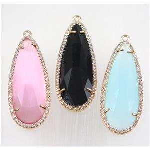 gemstone pendant paved zircon, gold plated, mix color, approx 17x42mm