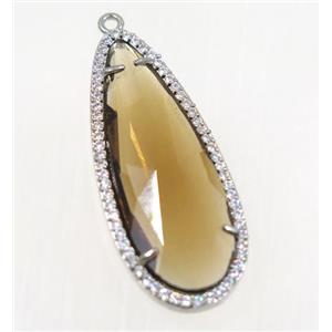gemstone pendant paved zircon, platinum plated, approx 17x42mm