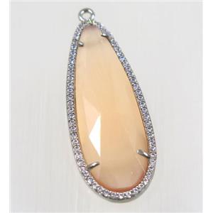 gemstone pendant paved zircon, platinum plated, approx 17x42mm