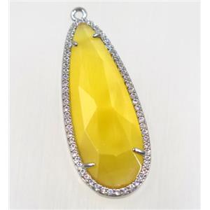 gemstone pendant paved zircon, platinum plated, approx 17x42mm