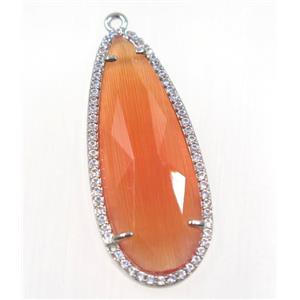 gemstone pendant paved zircon, platinum plated, approx 17x42mm