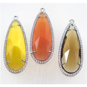 crystal glass pendant paved zircon, platinum plated, mix color, approx 17x42mm