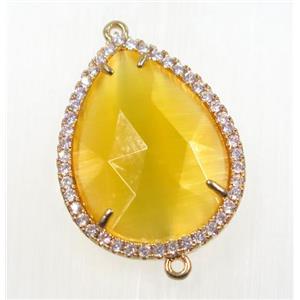 yellow crystal glass connector pave zircon, faceted teardrop, gold plated, approx 22x30mm