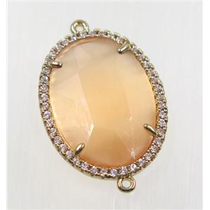 orange crystal glass connector pave zircon, faceted oval, gold plated, approx 22x30mm