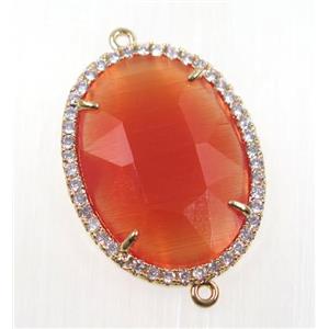 red crystal glass connector pave zircon, faceted oval, gold plated, approx 22x30mm
