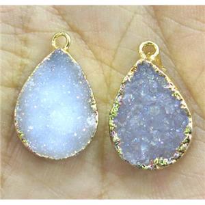natural agate druzy teardrop pendant, AB-color, approx 12x16mm