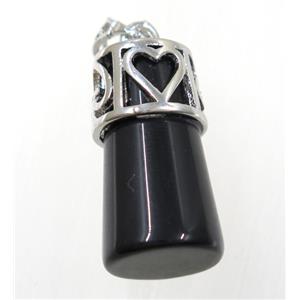 black agate column pendant, copper, platinum plated, approx 14-25mm